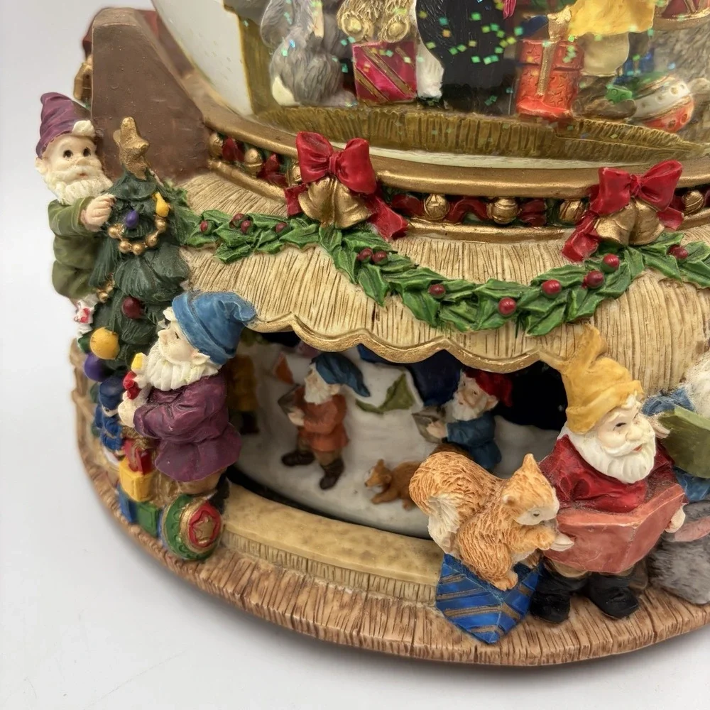 VTG Large Musical Snow Globe W Rotating Base Features Santa Mrs Clause & Elves